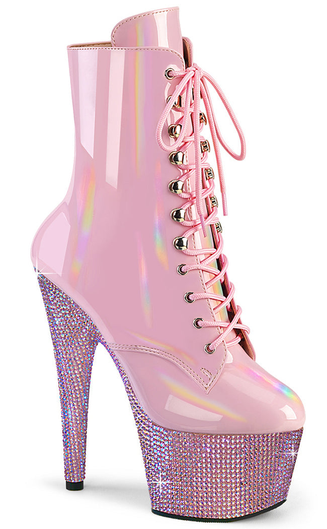BEJEWELED-1020-7 Baby Pink Holo Rhinestone Boots-Pleaser-Tragic Beautiful