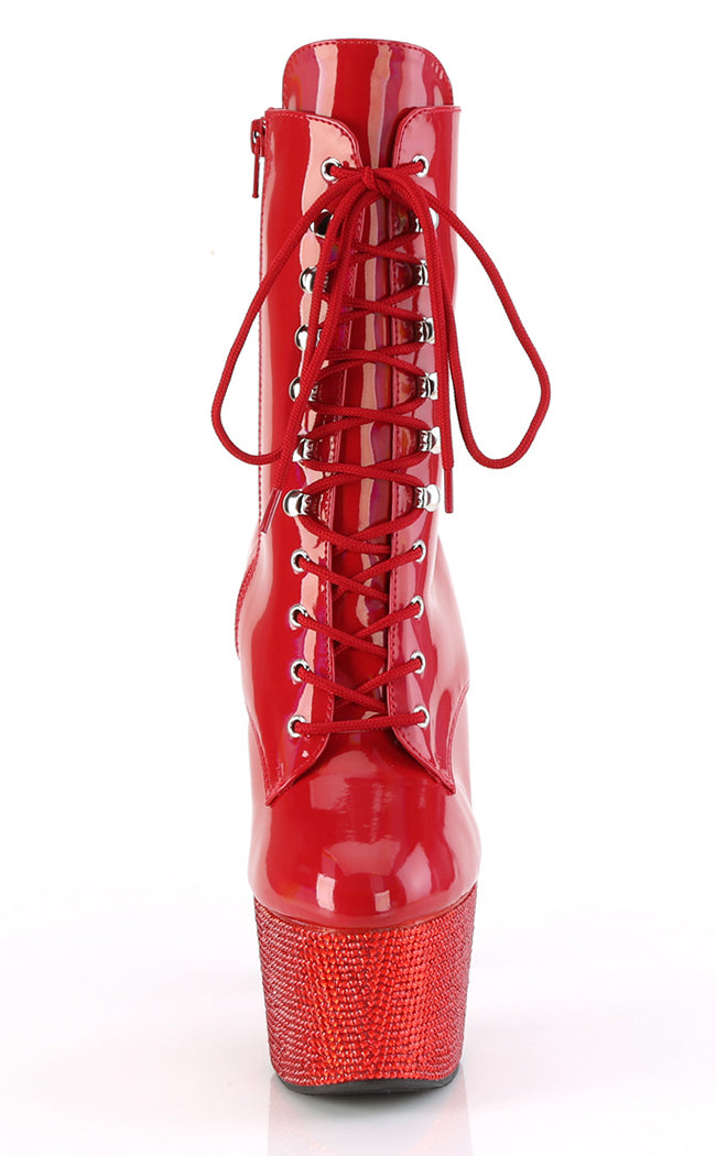 BEJEWELED-1020-7 Red Holo Rhinestone Boots-Pleaser-Tragic Beautiful
