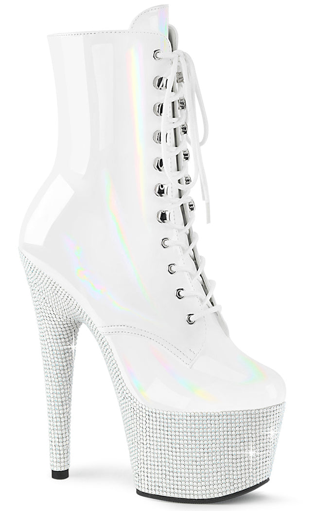 BEJEWELED-1020-7 White Holo Rhinestone Boots-Pleaser-Tragic Beautiful