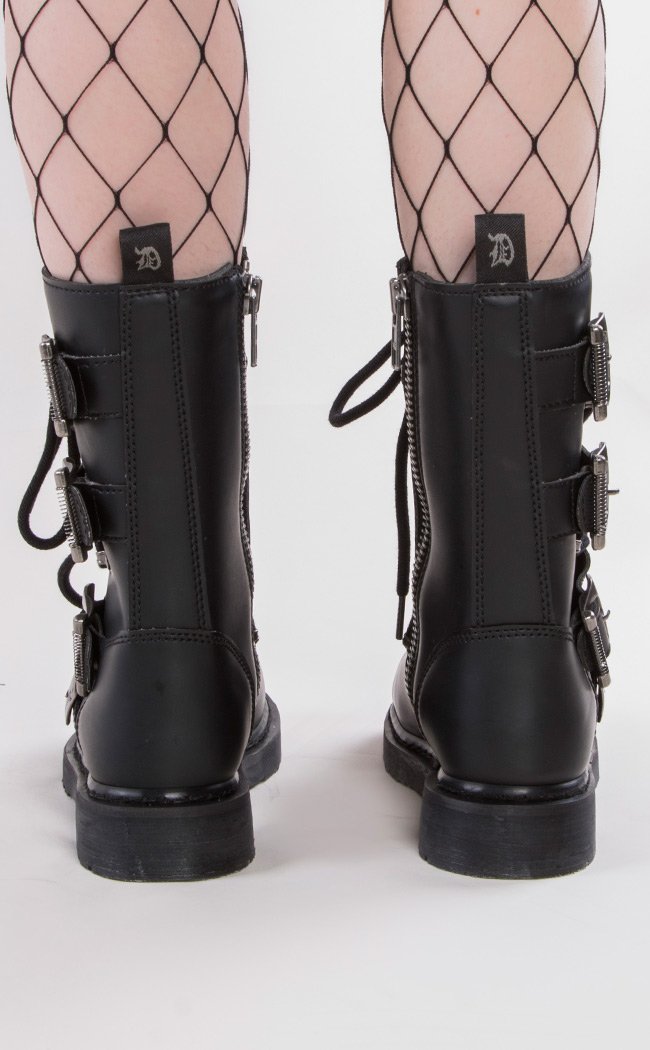 BOLT-265 Black Lace Up Buckle Boots-Demonia-Tragic Beautiful