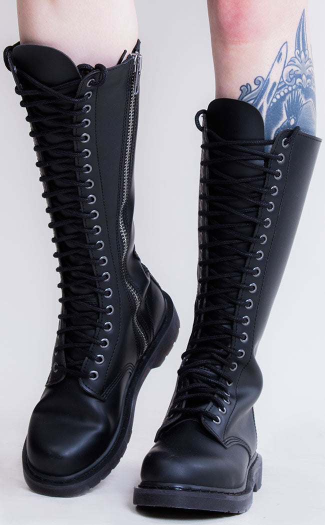 BOLT-400 Black Knee High Boots-Demonia-Tragic Beautiful