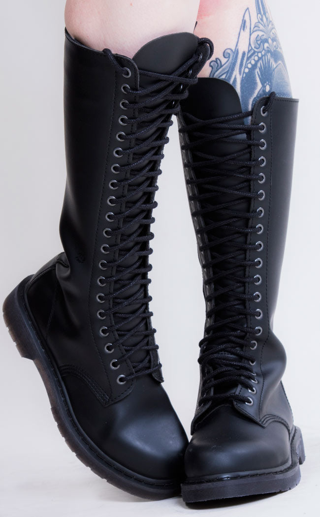 BOLT-400 Black Knee High Boots-Demonia-Tragic Beautiful