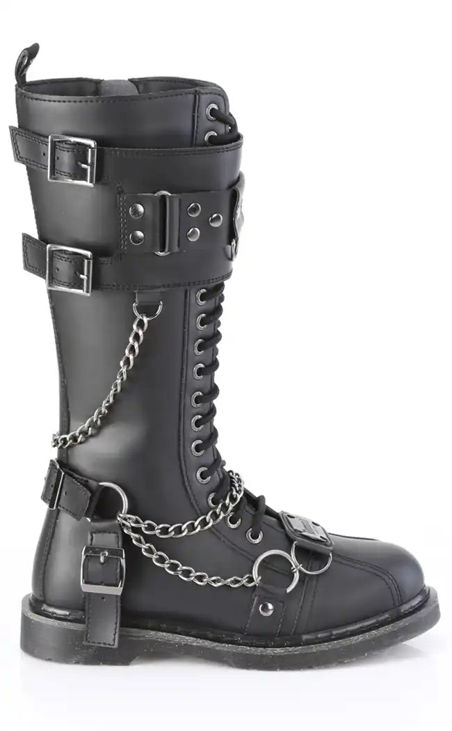 BOLT-415 Black Knee High Combat Boots-Demonia-Tragic Beautiful