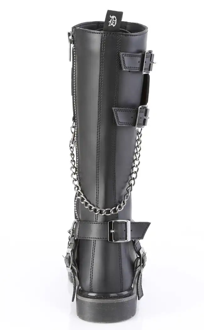 BOLT-415 Black Knee High Combat Boots-Demonia-Tragic Beautiful