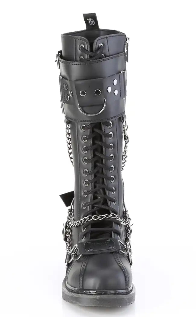 BOLT-415 Black Knee High Combat Boots-Demonia-Tragic Beautiful