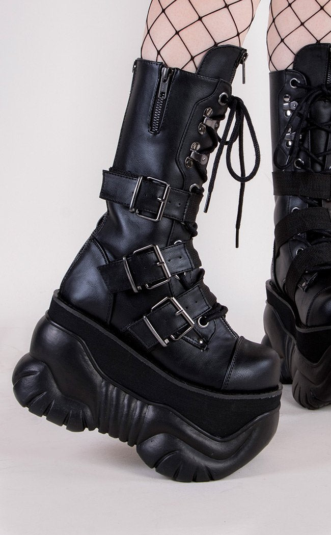 BOXER-230 Black Buckle Boots-Demonia-Tragic Beautiful