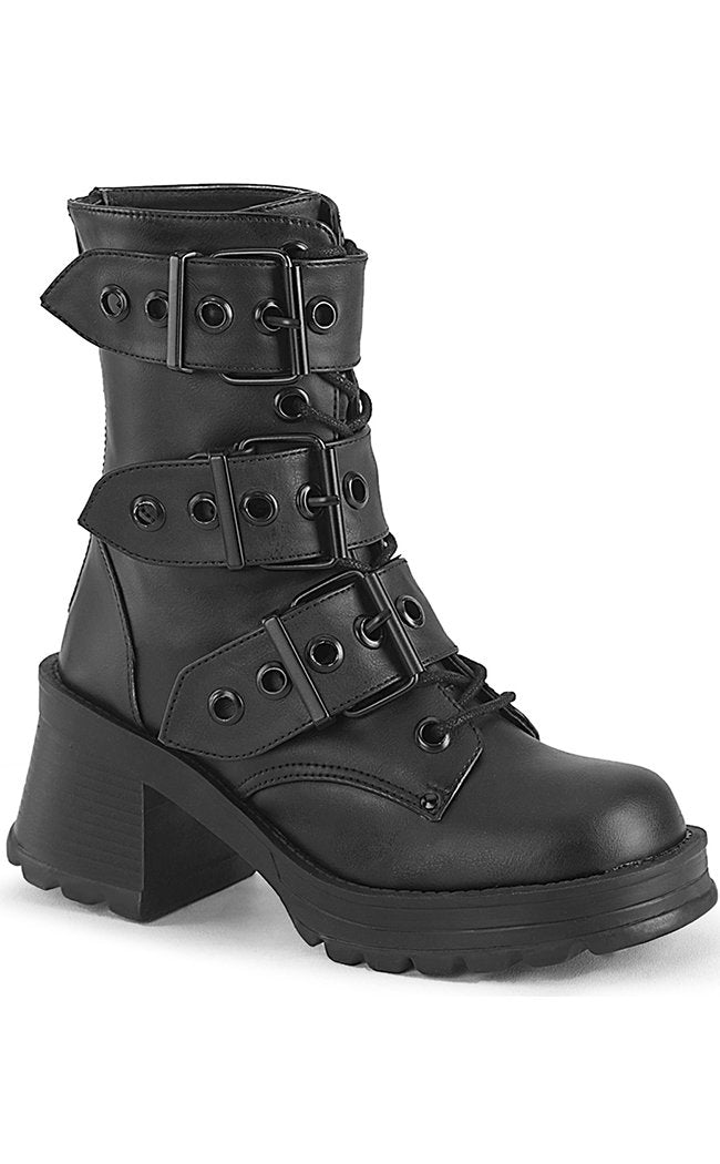 BRATTY-118 Buckled Combat Ankle Boots-Demonia-Tragic Beautiful