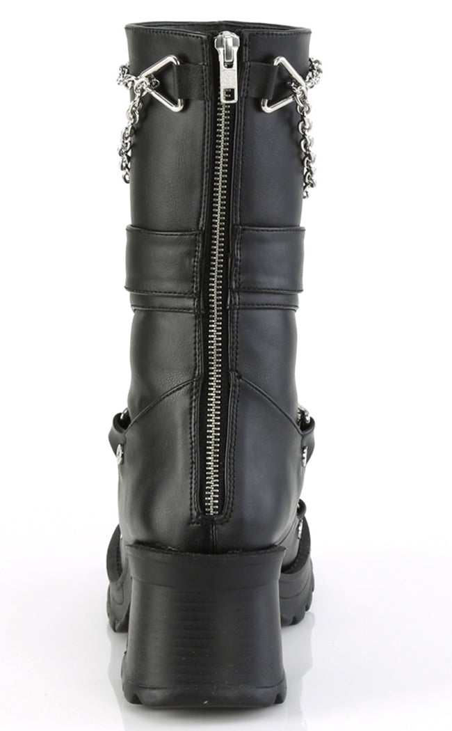 BRATTY-120 Black Chain Mid-Calf Boots-Demonia-Tragic Beautiful