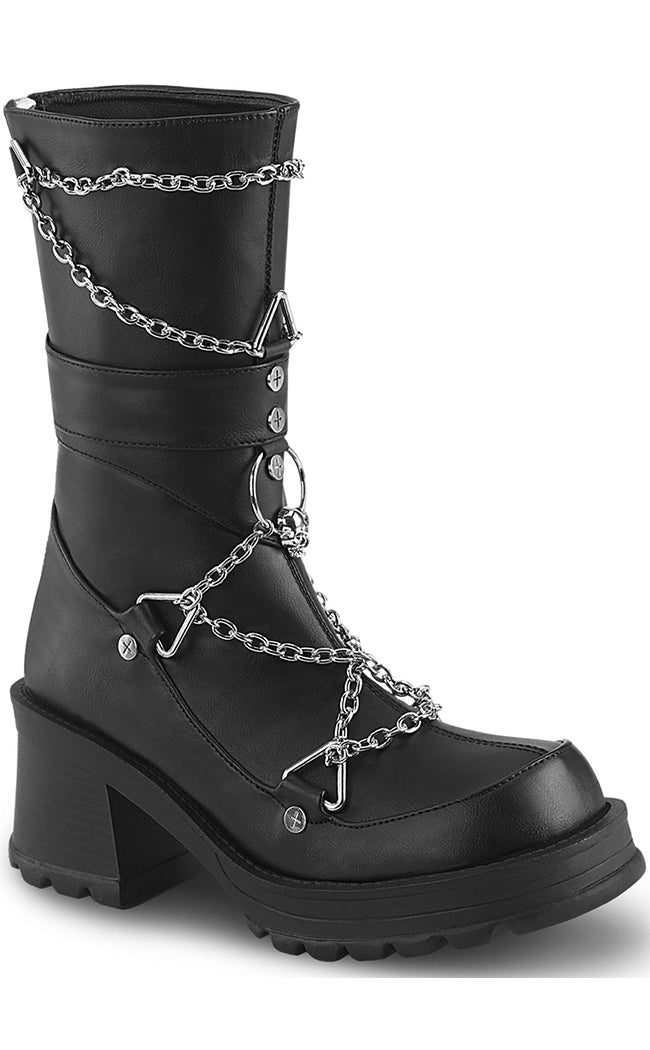 BRATTY-120 Black Chain Mid-Calf Boots-Demonia-Tragic Beautiful