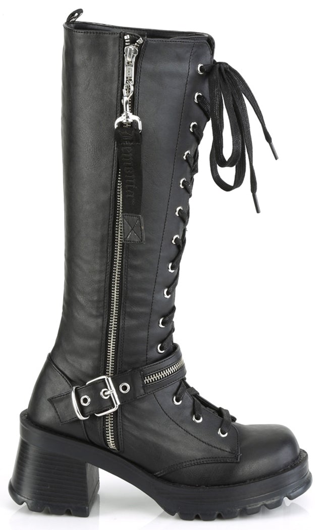 BRATTY-206 Black Knee High Boots-Demonia-Tragic Beautiful