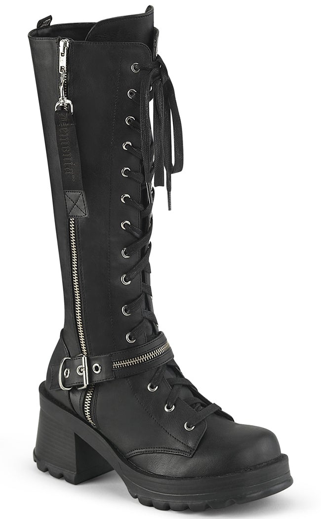 BRATTY-206 Black Knee High Boots-Demonia-Tragic Beautiful