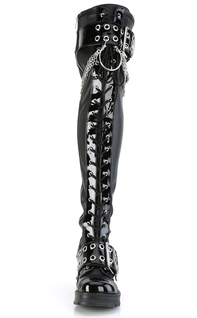 BRATTY-304 Black Stretch Thigh High Boots-Demonia-Tragic Beautiful