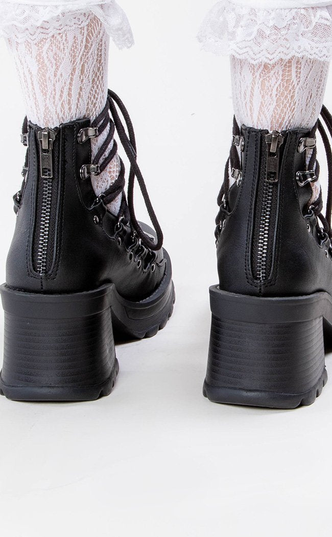 BRATTY-32 Black Lace Up Ankle Bootie-Demonia-Tragic Beautiful