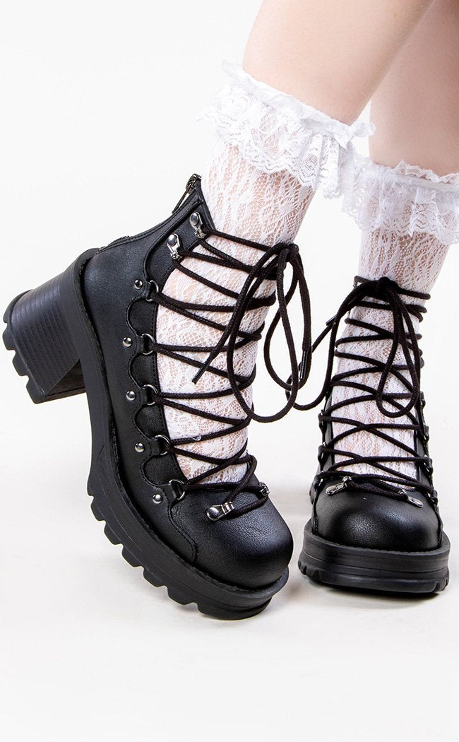BRATTY-32 Black Lace Up Ankle Bootie-Demonia-Tragic Beautiful