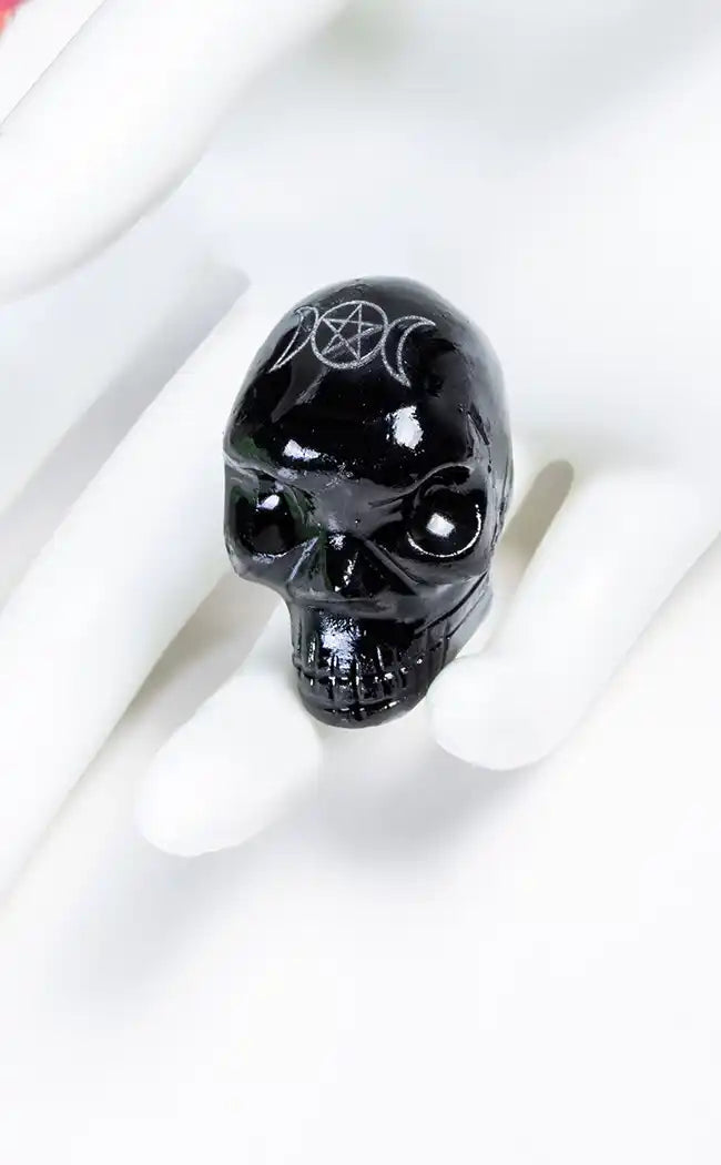 Black Onyx Crystal Skulls w Triple Moon-Crystals-Tragic Beautiful