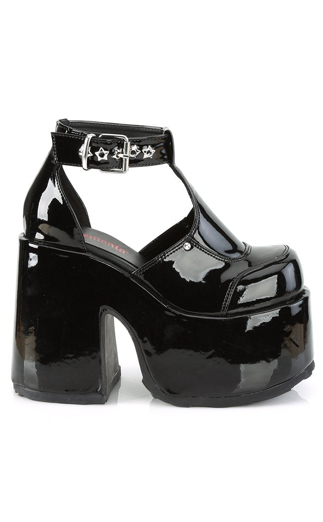 CAMEL-103 Black Patent T-Strap Platforms-Demonia-Tragic Beautiful