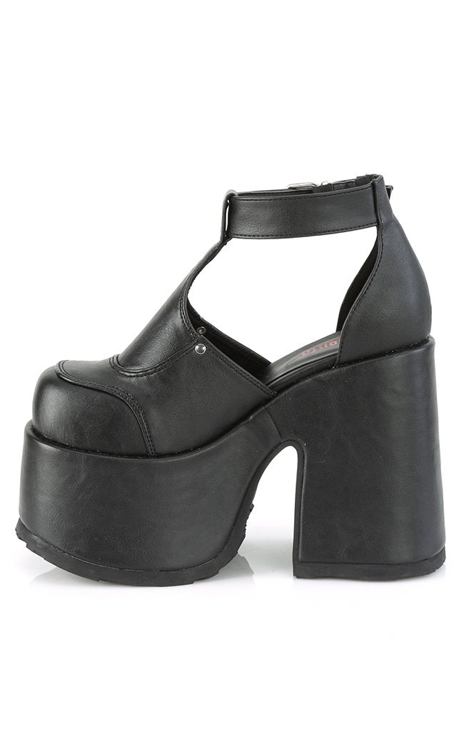 CAMEL-103 Black Vegan T-Strap Platforms-Demonia-Tragic Beautiful