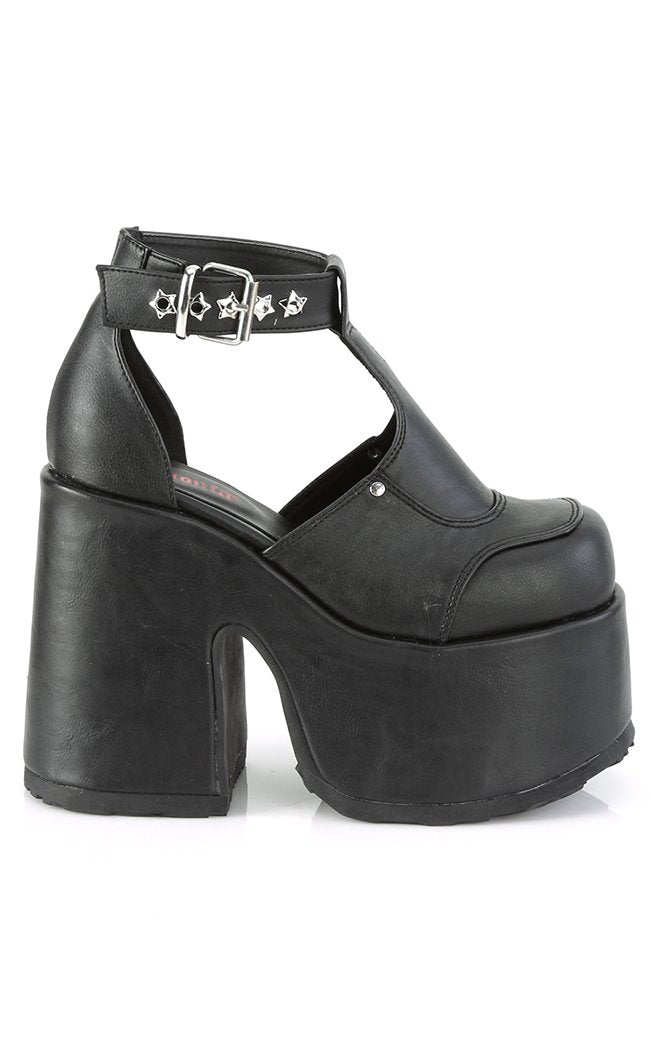 CAMEL-103 Black Vegan T-Strap Platforms-Demonia-Tragic Beautiful