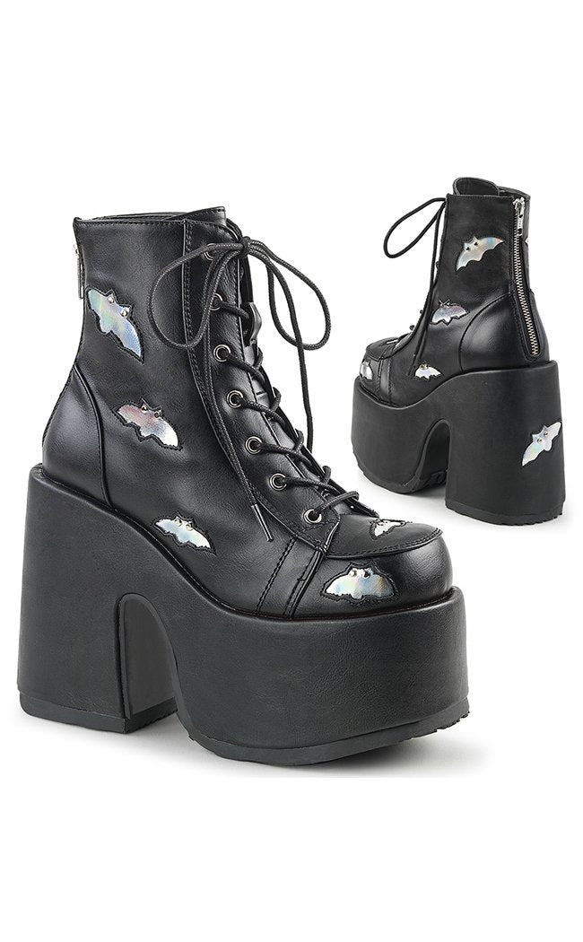 CAMEL-201 Black / Hologram Boots-Demonia-Tragic Beautiful