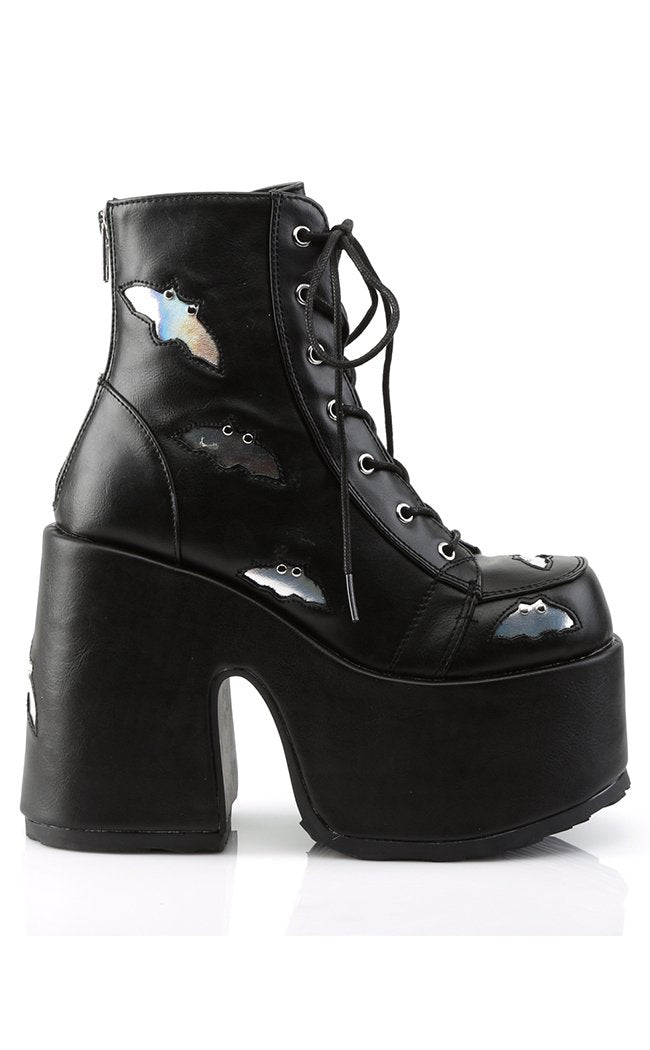 CAMEL-201 Black / Hologram Boots-Demonia-Tragic Beautiful