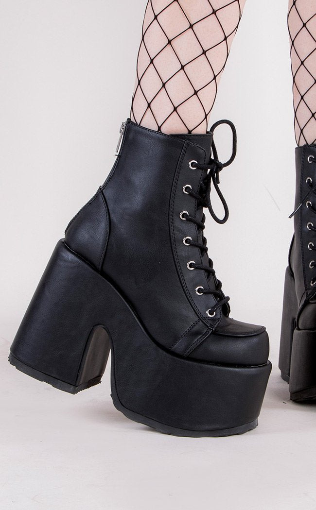 CAMEL-203 Black Vegan Ankle Boots-Demonia-Tragic Beautiful