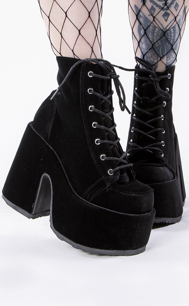 CAMEL-203 Black Velvet Boots (Au Stock)-Demonia-Tragic Beautiful