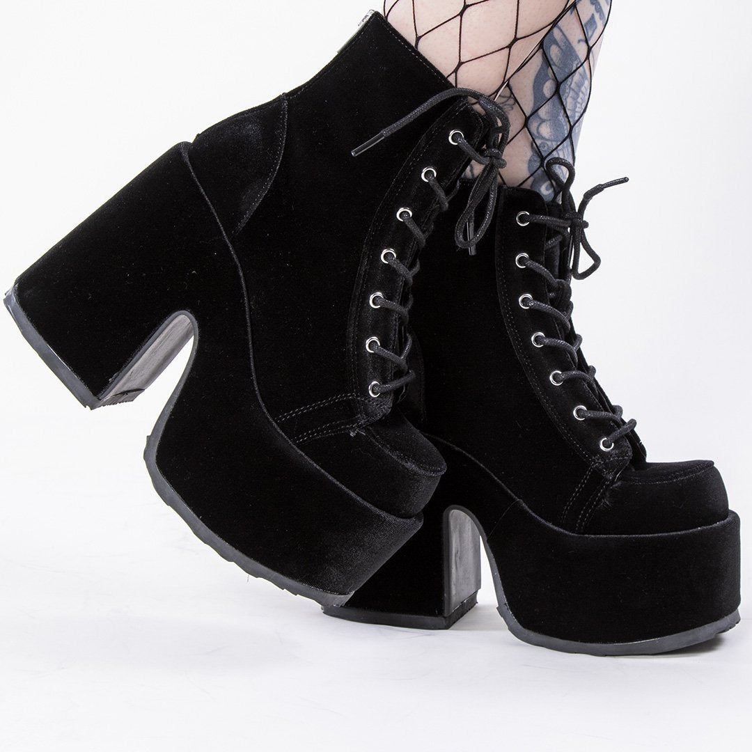 CAMEL-203 Black Velvet Boots-Demonia-Tragic Beautiful