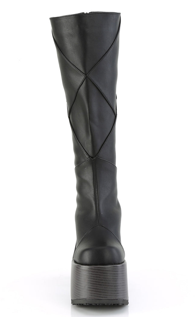 CAMEL-280 Black Vegan Patchwork Knee Boots-Demonia-Tragic Beautiful