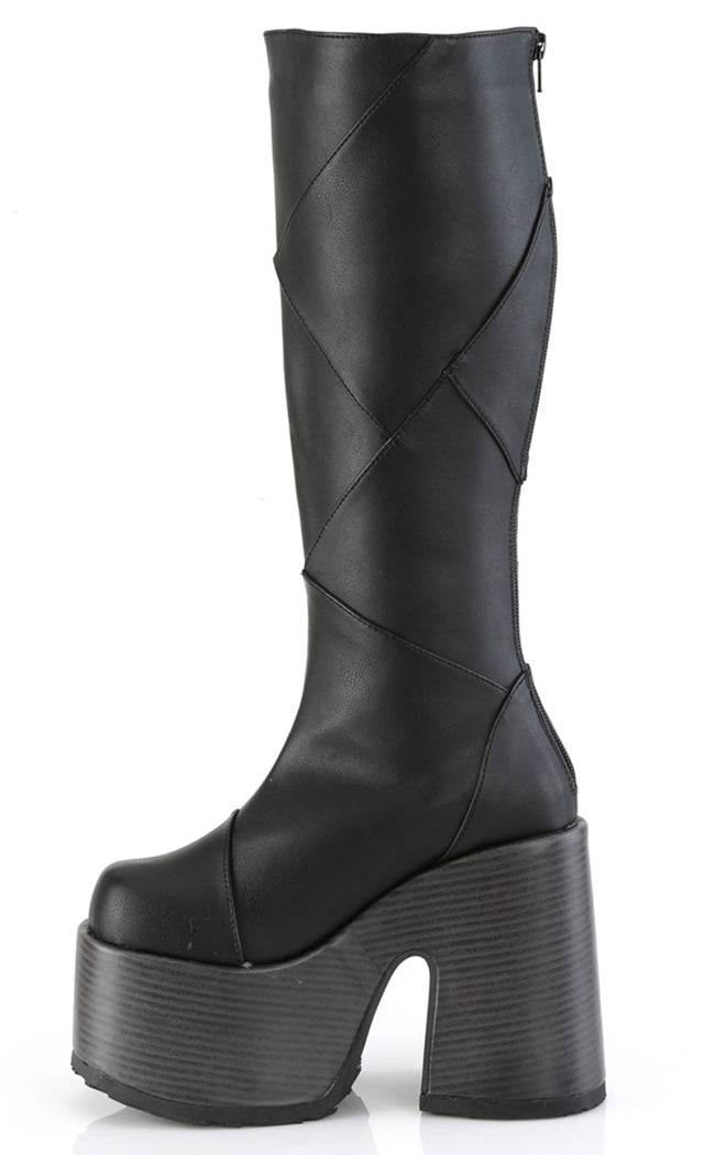 CAMEL-280 Black Vegan Patchwork Knee Boots-Demonia-Tragic Beautiful