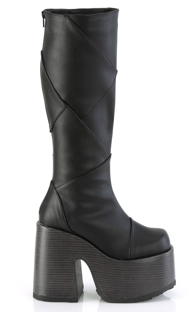 CAMEL-280 Black Vegan Patchwork Knee Boots-Demonia-Tragic Beautiful