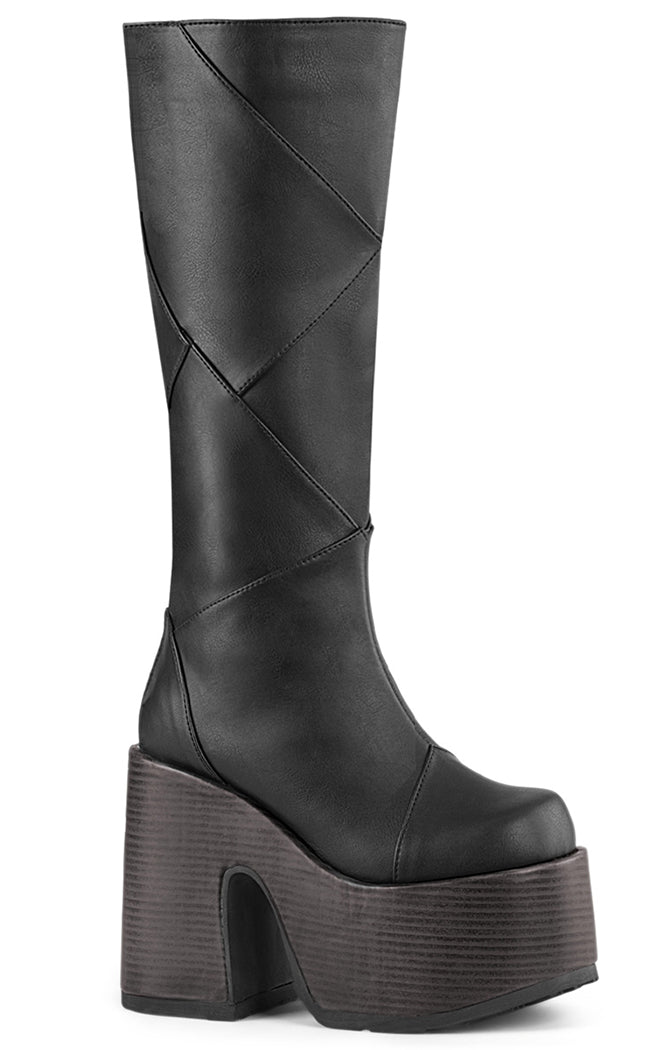 CAMEL-280 Black Vegan Patchwork Knee Boots-Demonia-Tragic Beautiful