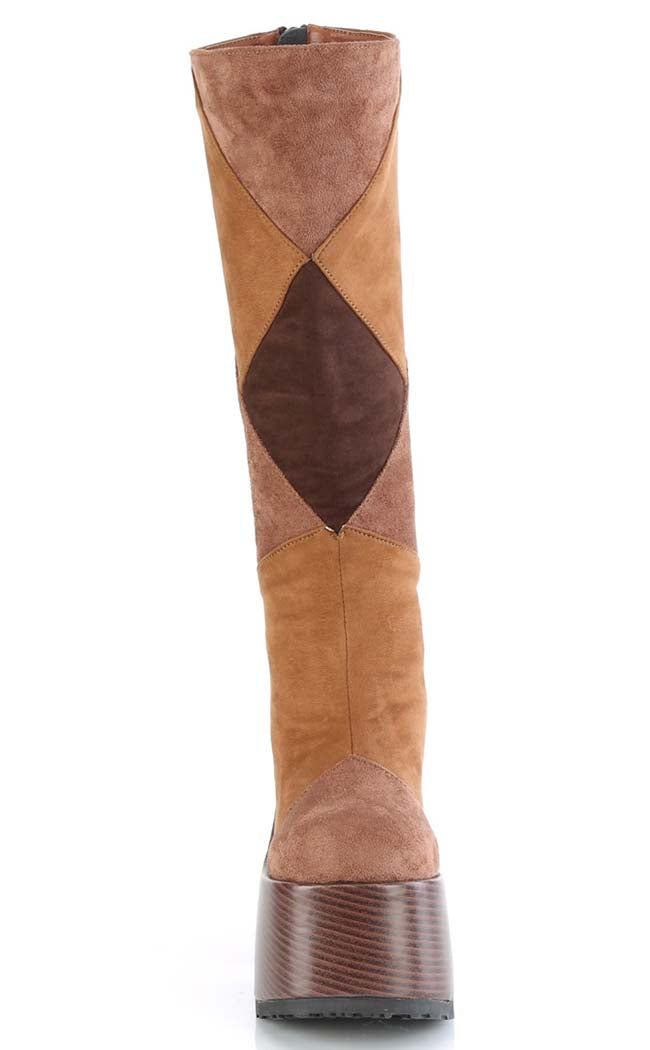 CAMEL-280 Brown Vegan Suede Patchwork Knee Boots-Demonia-Tragic Beautiful
