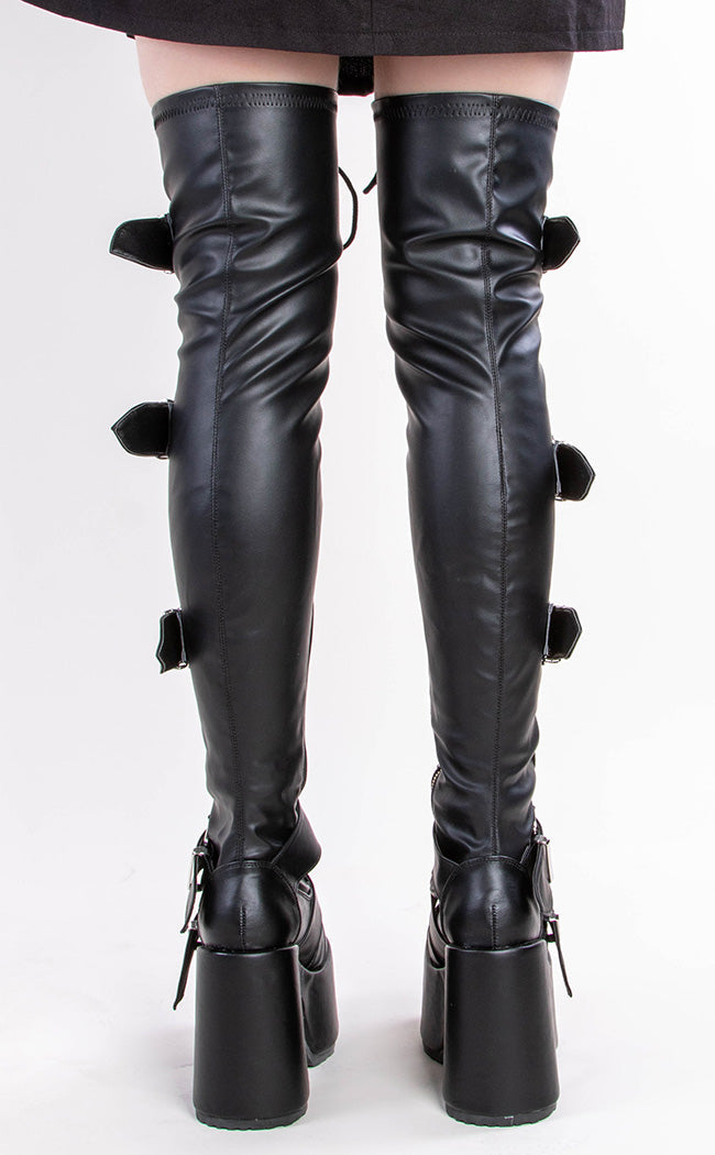 CAMEL-305 Black Matte Thigh High Boots-Demonia-Tragic Beautiful