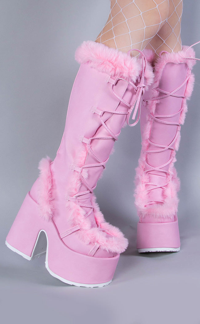 CAMEL-311 Pastel Pink Fluffy Boots-Demonia-Tragic Beautiful