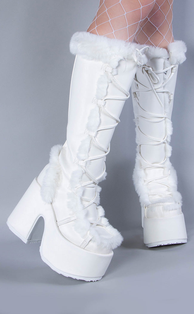 CAMEL-311 White Vegan Leather Boots-Demonia-Tragic Beautiful