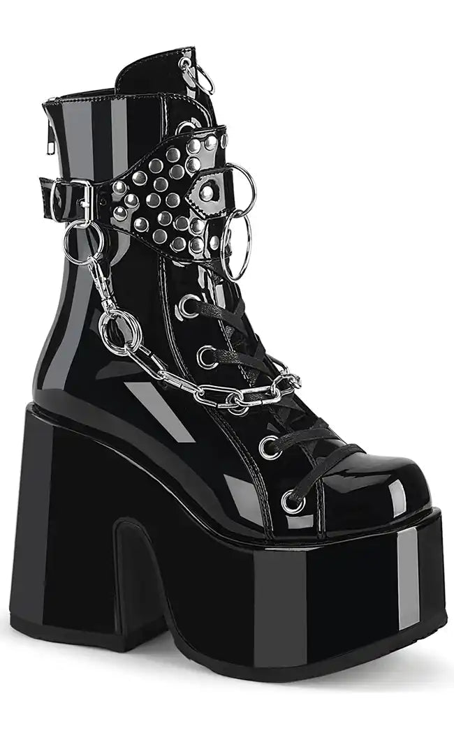 CAMEL-65 Black Patent Studded Boots-Demonia-Tragic Beautiful