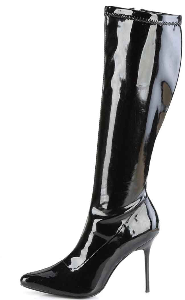 CLASSIQUE-2000 Black Stretch Patent Knee Boots-Pleaser-Tragic Beautiful