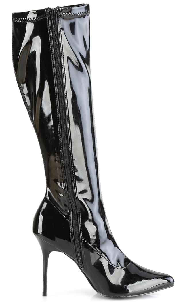 CLASSIQUE-2000 Black Stretch Patent Knee Boots-Pleaser-Tragic Beautiful