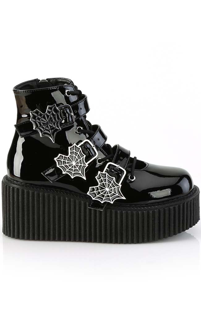 CREEPER-260 Black Patent Creeper Boots-Demonia-Tragic Beautiful