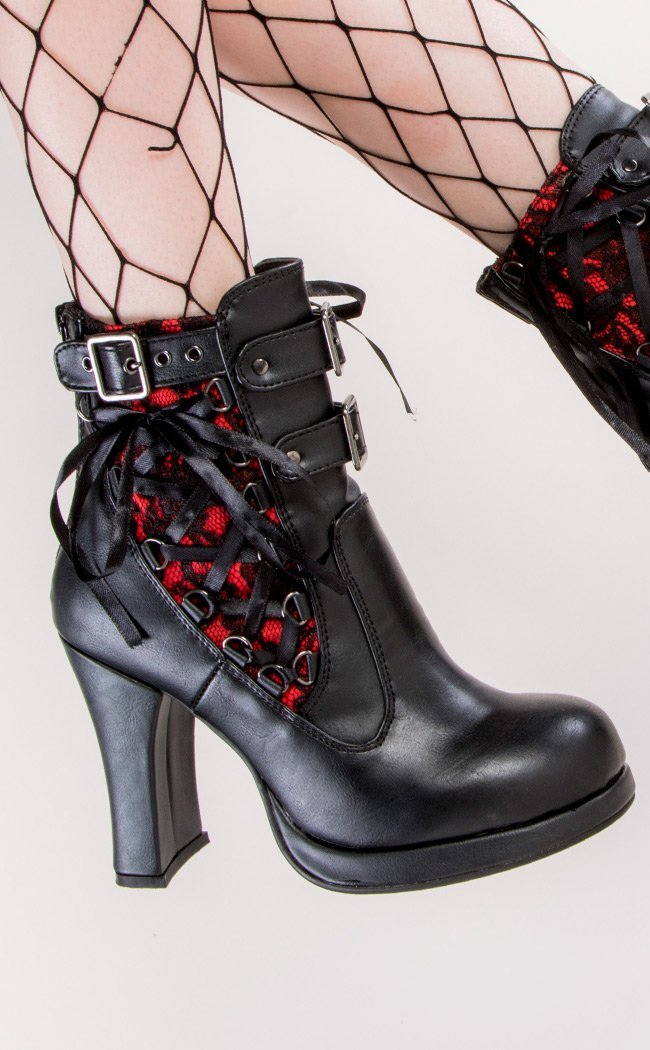 CRYPTO-51 Red & Black Boots-Demonia-Tragic Beautiful