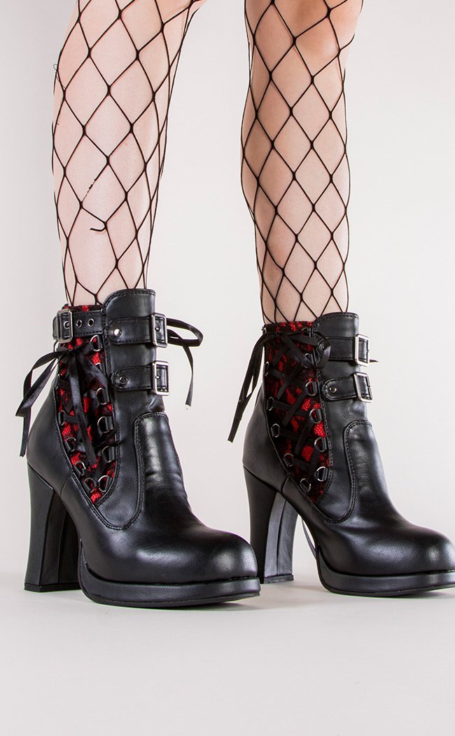 CRYPTO-51 Red & Black Boots-Demonia-Tragic Beautiful