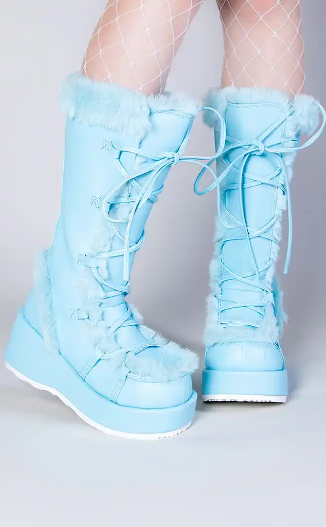 CUBBY-311 Baby Blue Vegan Suede Boots-Demonia-Tragic Beautiful