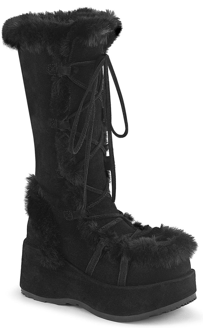 CUBBY-311 Black Vegan Suede Boots-Demonia-Tragic Beautiful