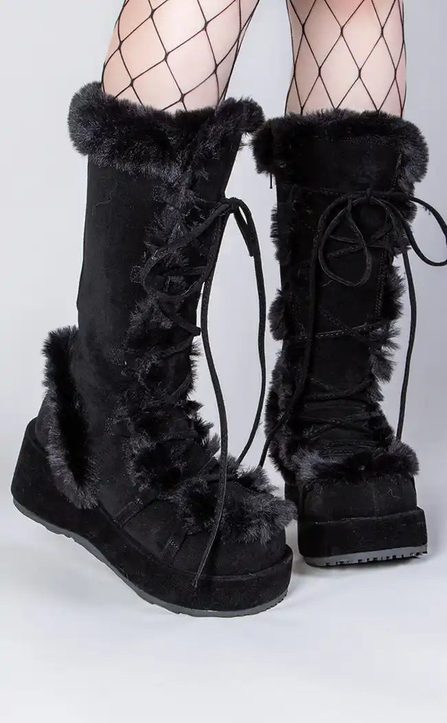 CUBBY-311 Black Vegan Suede Boots Demonia Australia Goth Footwear