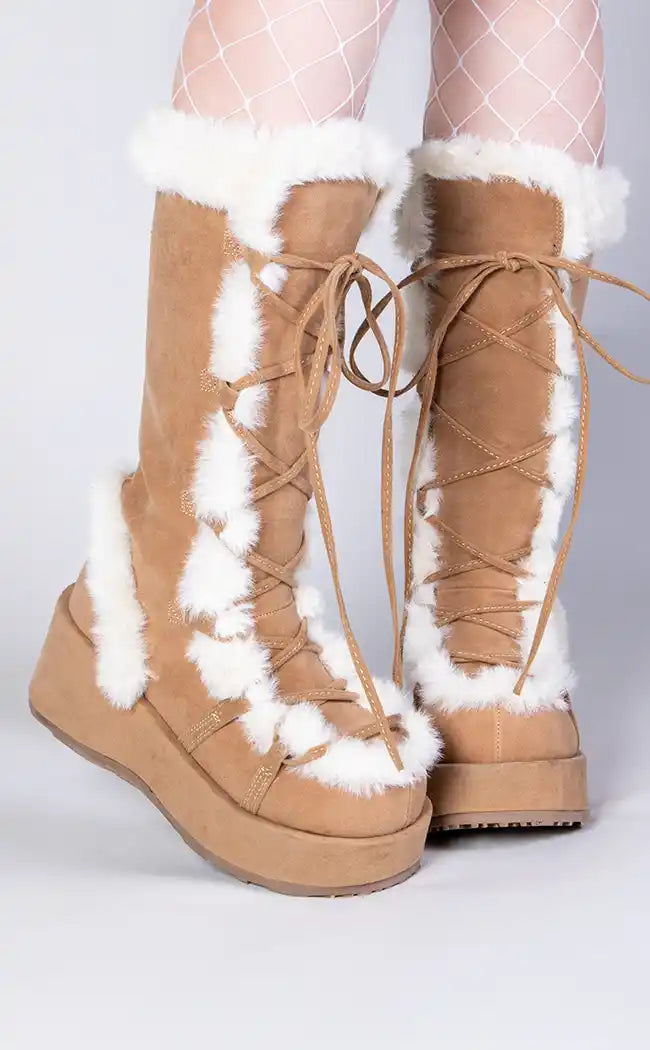 CUBBY-311 Camel Vegan Suede Boots-Demonia-Tragic Beautiful