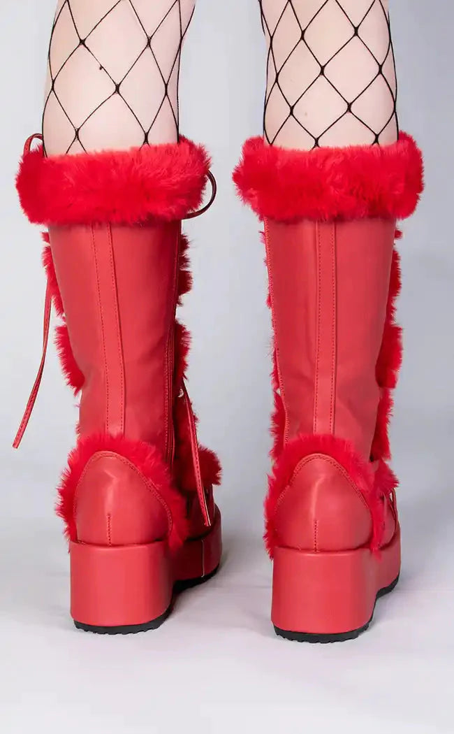 CUBBY-311 Red Vegan Suede Boots-Demonia-Tragic Beautiful