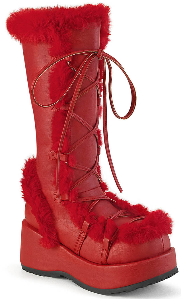 CUBBY-311 Red Vegan Suede Boots-Demonia-Tragic Beautiful