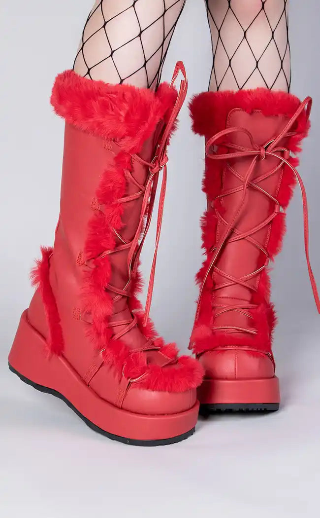 CUBBY-311 Red Vegan Suede Boots-Demonia-Tragic Beautiful