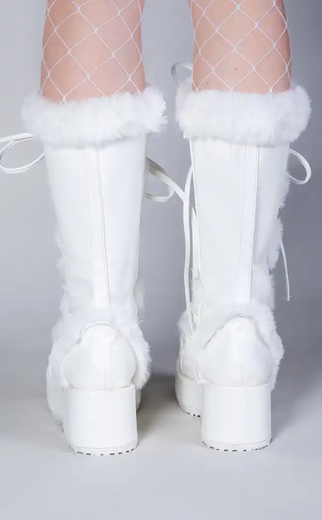 CUBBY-311 White Vegan Suede Boots-Demonia-Tragic Beautiful