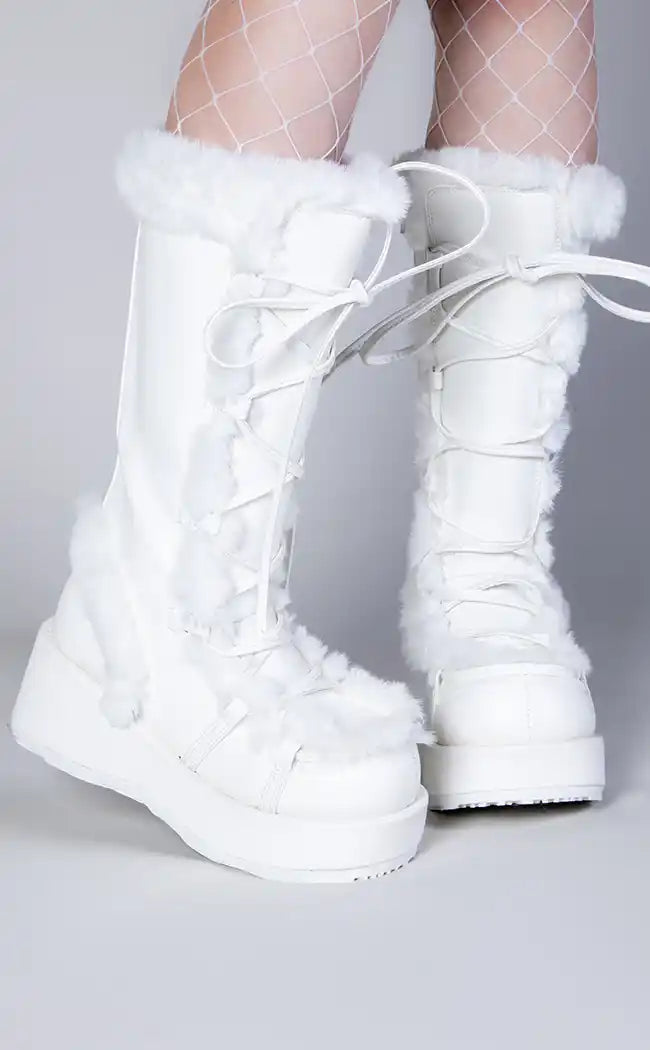 CUBBY-311 White Vegan Suede Boots-Demonia-Tragic Beautiful